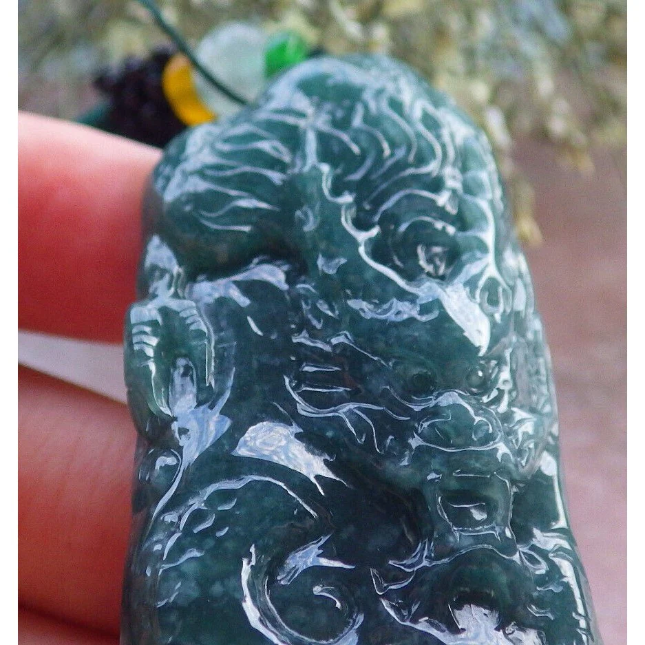 Certified Icy Green 100% Burma Natural A Jade Jadeite Pendant Dragon Necklace - Image 3
