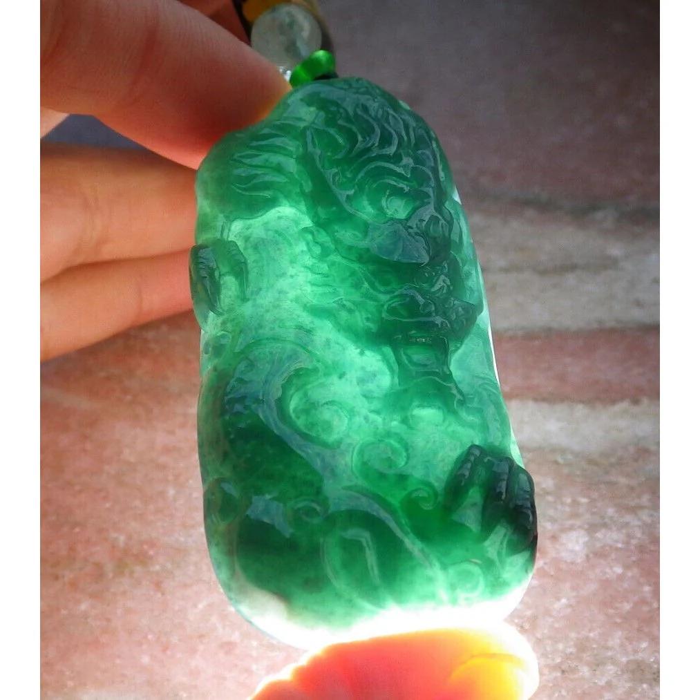Certified Icy Green 100% Burma Natural A Jade Jadeite Pendant Dragon Necklace - Image 4