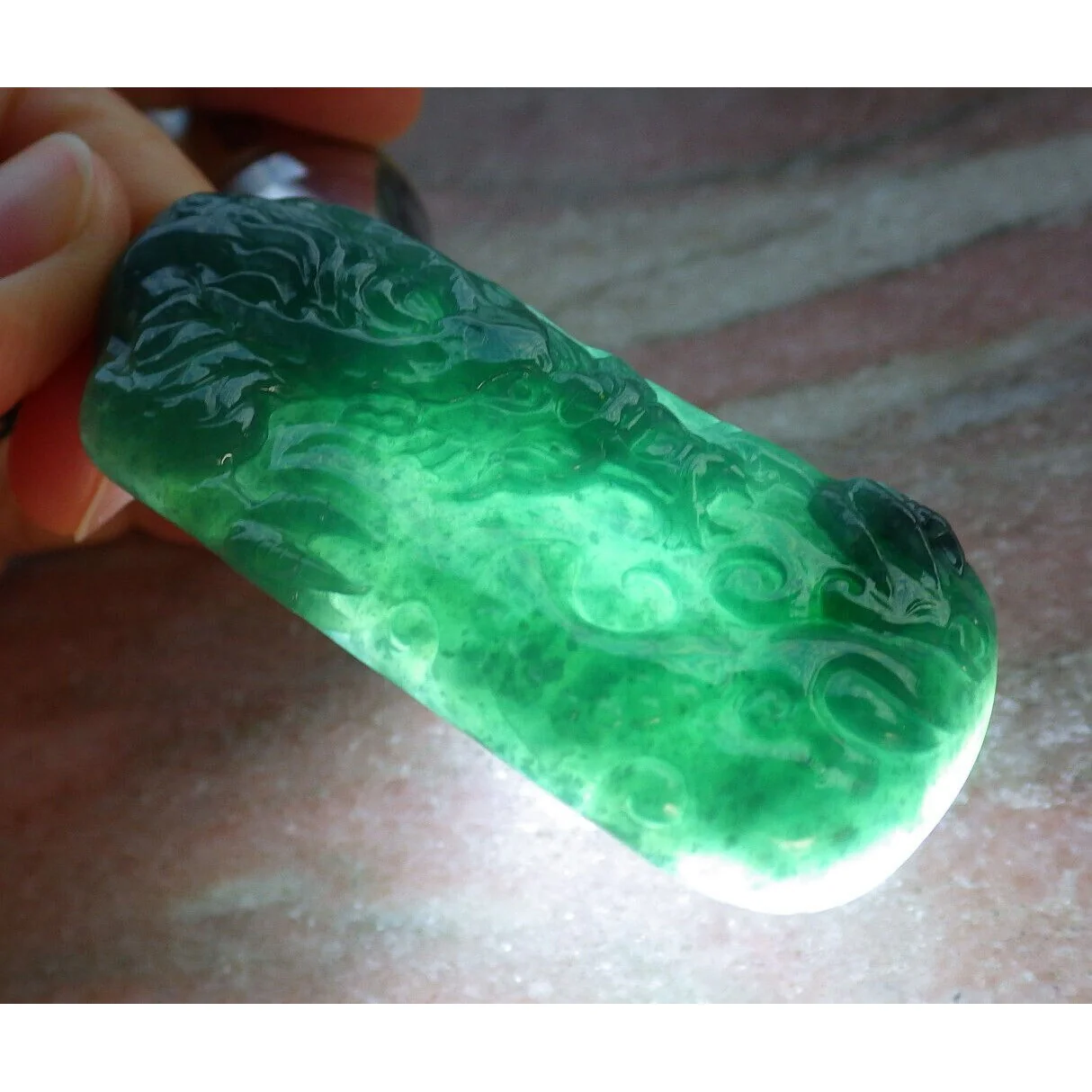 Certified Icy Green 100% Burma Natural A Jade Jadeite Pendant Dragon Necklace - Image 5