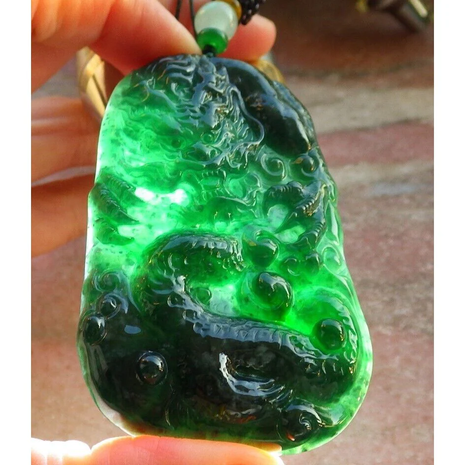 Certified Icy Green 100% Burma Natural A Jade Jadeite Pendant Dragon Necklace - Image 2