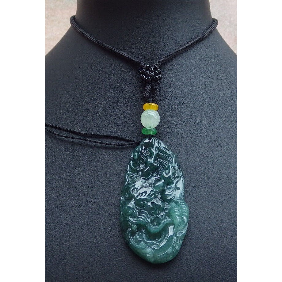 Certified Icy Green 100% Burma Natural A Jade Jadeite Pendant Dragon Necklace - Image 2