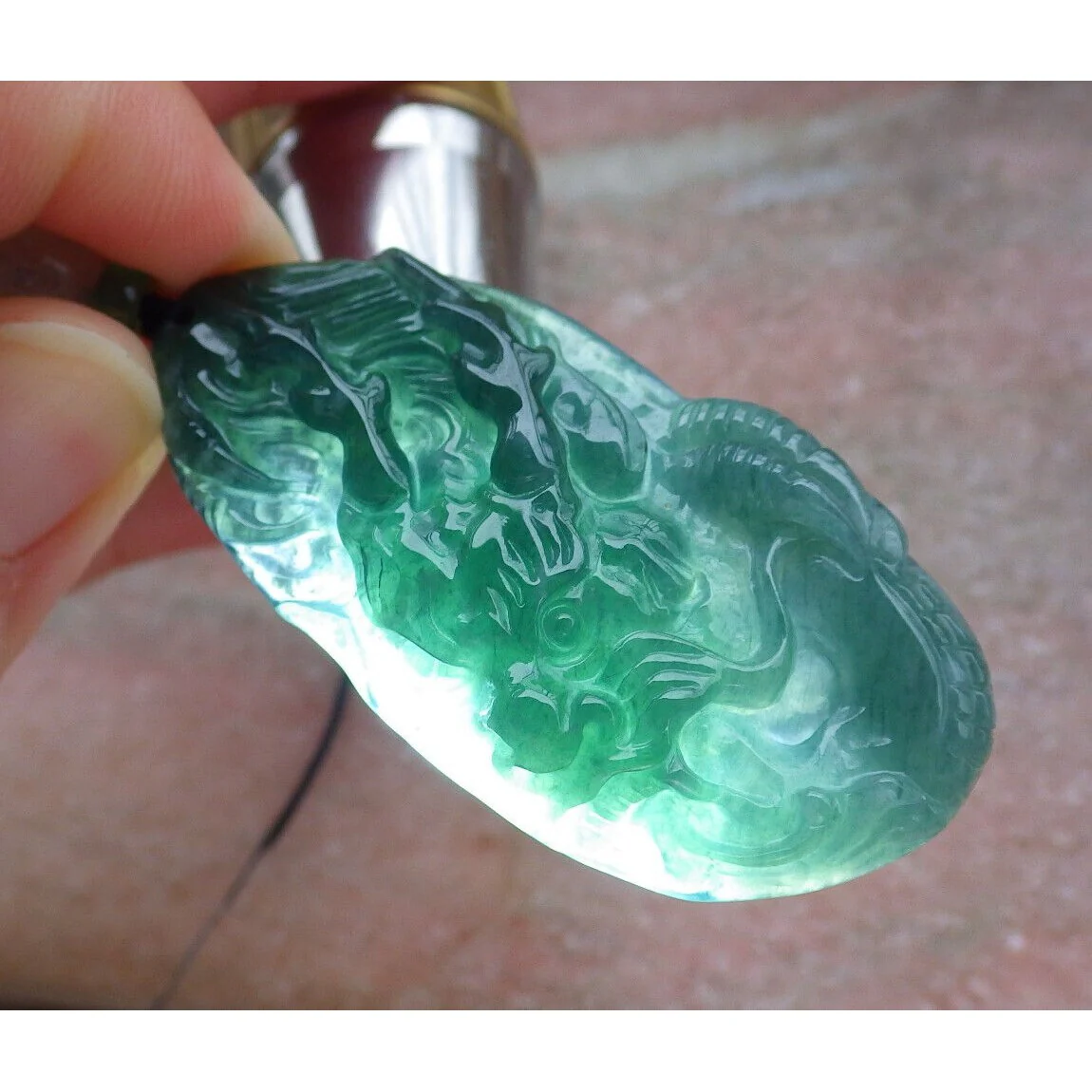 Certified Icy Green 100% Burma Natural A Jade Jadeite Pendant Dragon Necklace - Image 4