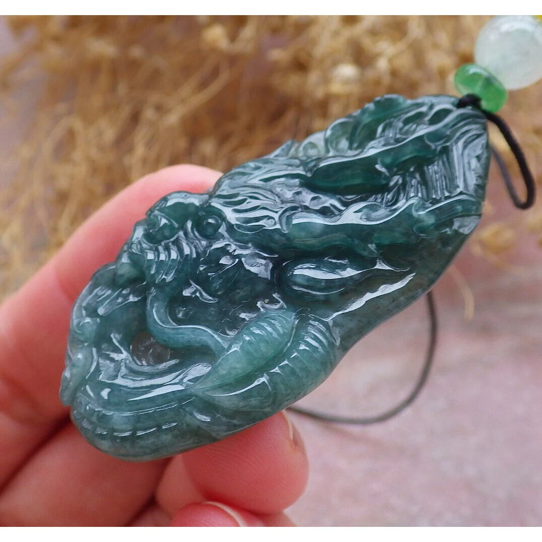 Certified Icy Green 100% Burma Natural A Jade Jadeite Pendant Dragon Necklace - Image 5