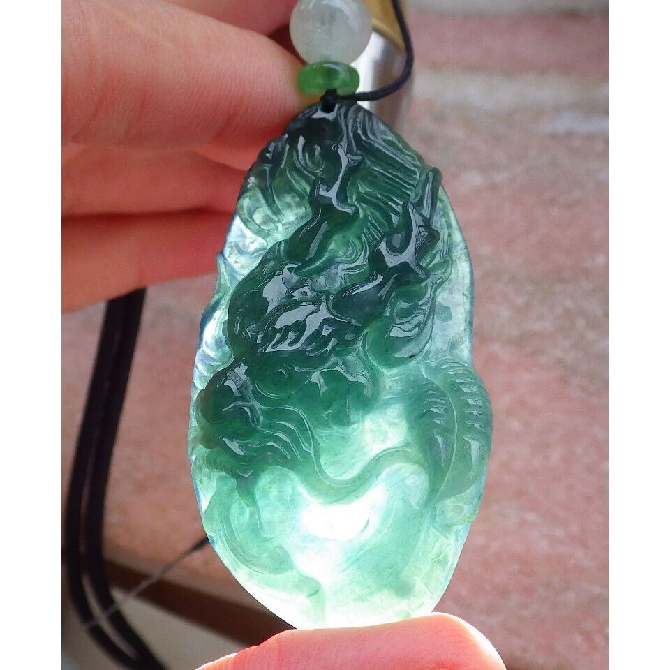Certified Icy Green 100% Burma Natural A Jade Jadeite Pendant Dragon Necklace - Image 6