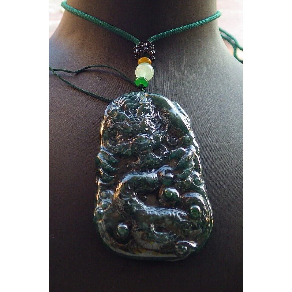 Certified Icy Green 100% Burma Natural A Jade Jadeite Pendant Dragon Necklace - Image 3
