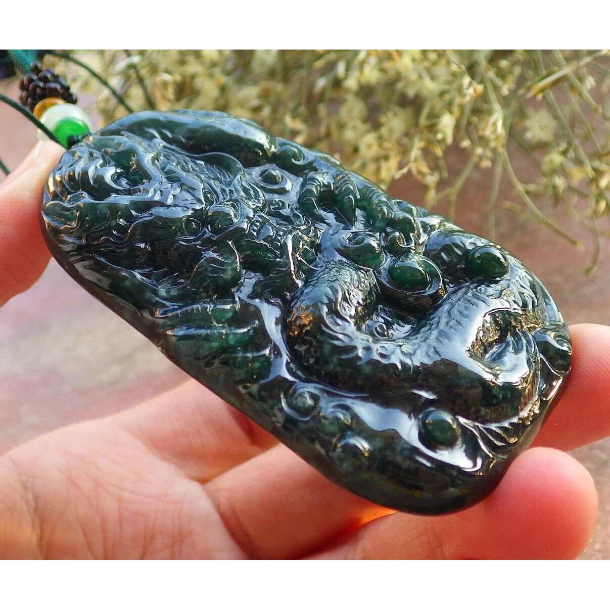 Certified Icy Green 100% Burma Natural A Jade Jadeite Pendant Dragon Necklace - Image 4