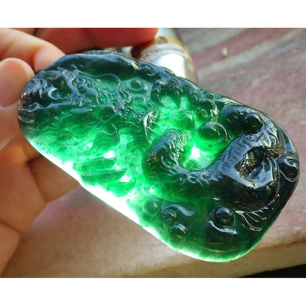 Certified Icy Green 100% Burma Natural A Jade Jadeite Pendant Dragon Necklace - Image 5