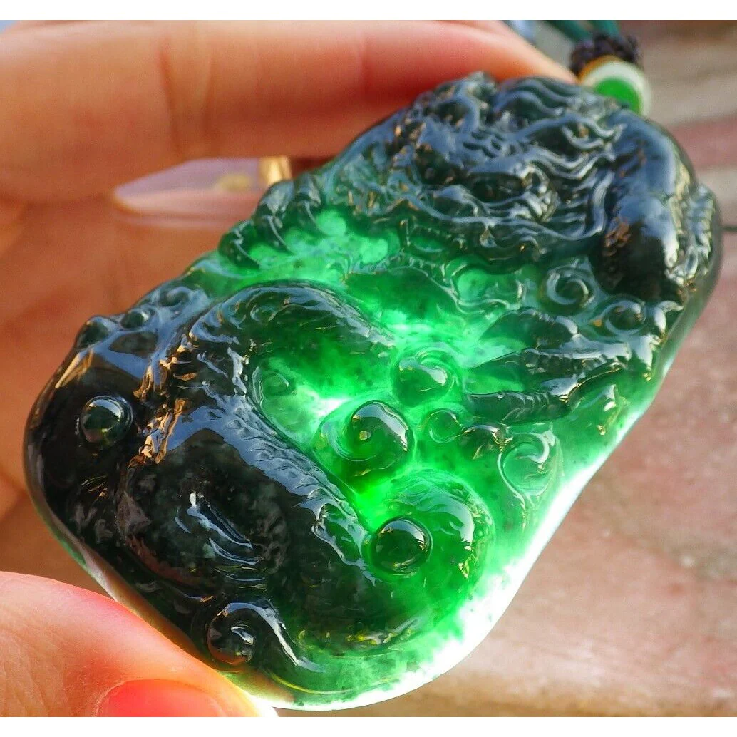 Certified Icy Green 100% Burma Natural A Jade Jadeite Pendant Dragon Necklace - Image 6