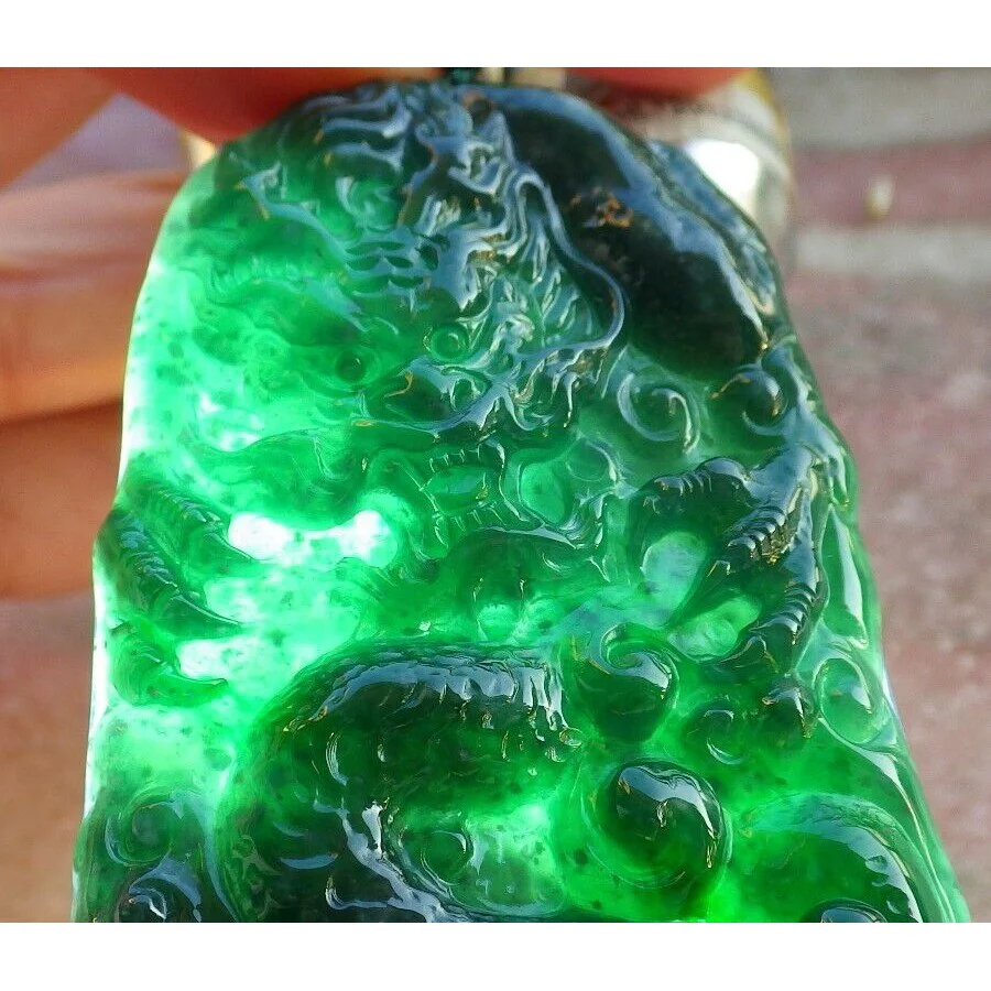 Certified Icy Green 100% Burma Natural A Jade Jadeite Pendant Dragon Necklace - Image 7