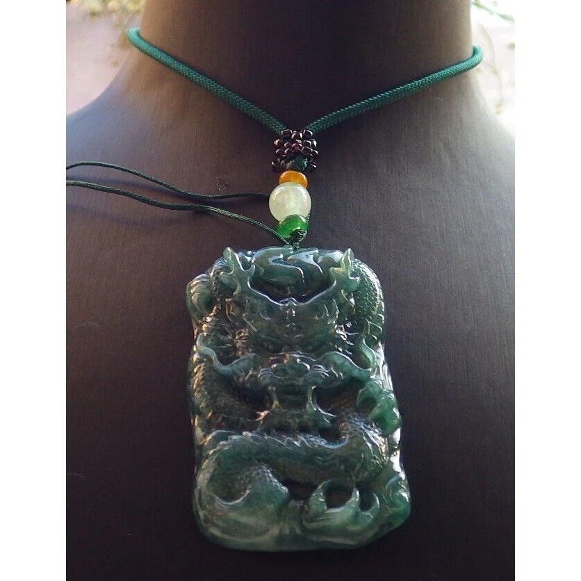 Certified Icy Green 100% Burma Natural A Jade Jadeite Pendant Dragon Necklace - Image 2