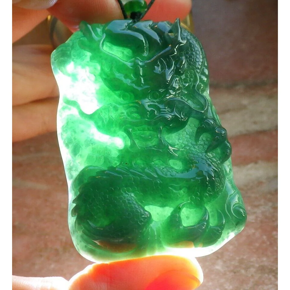 Certified Icy Green 100% Burma Natural A Jade Jadeite Pendant Dragon Necklace - Image 3
