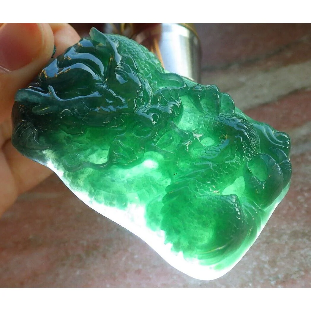 Certified Icy Green 100% Burma Natural A Jade Jadeite Pendant Dragon Necklace - Image 5