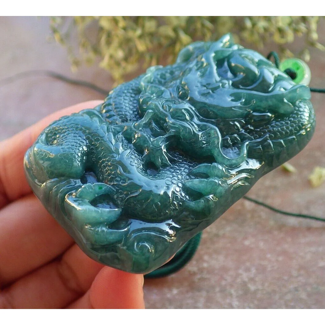 Certified Icy Green 100% Burma Natural A Jade Jadeite Pendant Dragon Necklace - Image 6