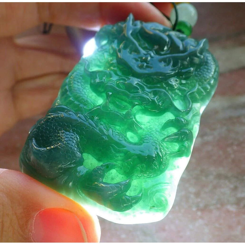 Certified Icy Green 100% Burma Natural A Jade Jadeite Pendant Dragon Necklace - Image 7