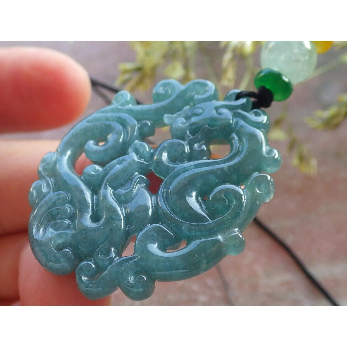 Certified Icy Green 100% Natural A Jade Jadeite Pendant Dragon Phoenix Necklace - Image 3