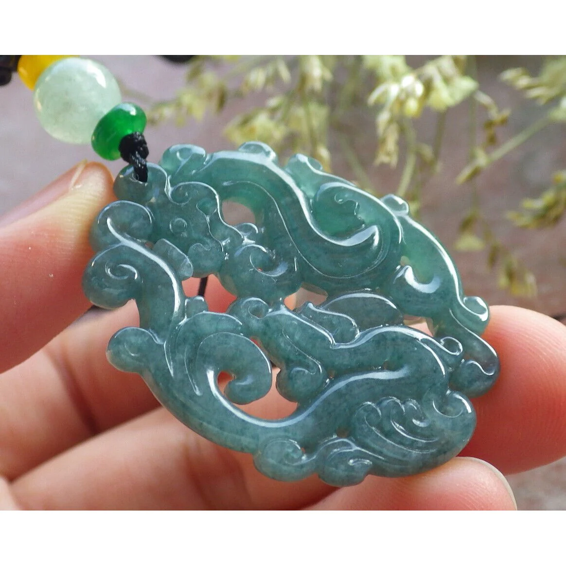 Certified Icy Green 100% Natural A Jade Jadeite Pendant Dragon Phoenix Necklace - Image 4