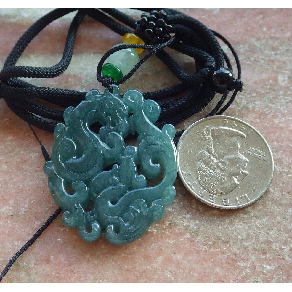 Certified Icy Green 100% Natural A Jade Jadeite Pendant Dragon Phoenix Necklace - Image 6