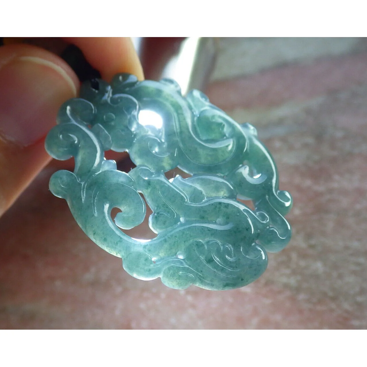 Certified Icy Green 100% Natural A Jade Jadeite Pendant Dragon Phoenix Necklace - Image 7