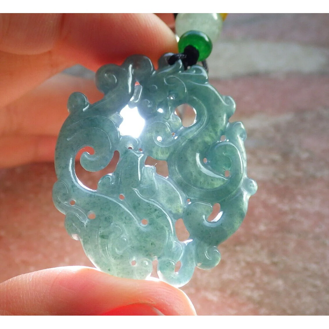 Certified Icy Green 100% Natural A Jade Jadeite Pendant Dragon Phoenix Necklace - Image 8