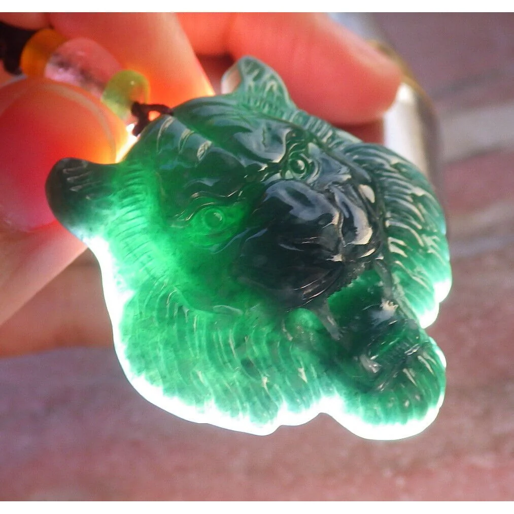 Certified Icy Green Burma 100% Natural A Jade Jadeite Pendant Tiger Necklace - Image 3