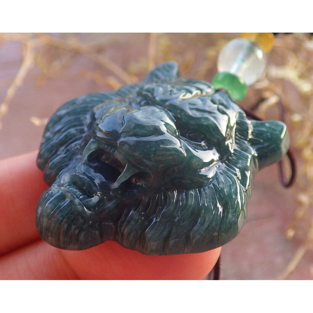 Certified Icy Green Burma 100% Natural A Jade Jadeite Pendant Tiger Necklace - Image 4