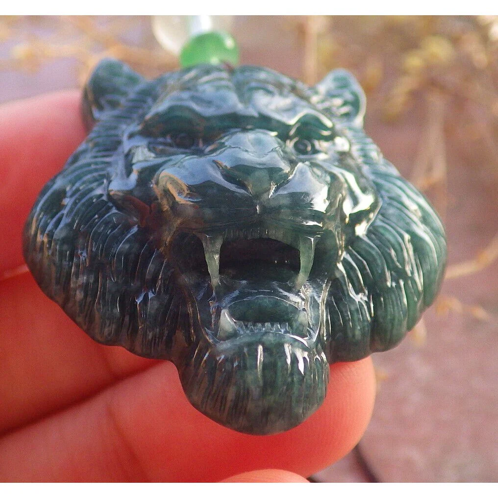 Certified Icy Green Burma 100% Natural A Jade Jadeite Pendant Tiger Necklace - Image 5
