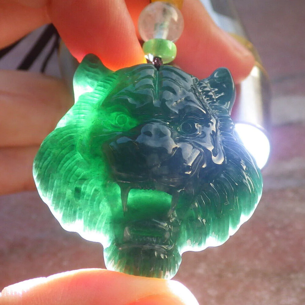 Certified Icy Green Burma 100% Natural A Jade Jadeite Pendant Tiger Necklace - Image 6