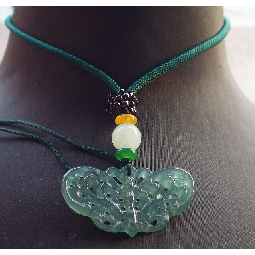 Certified Icy Green Burma Natural A Jade Jadeite Pendant Butterfly Necklace - Image 2