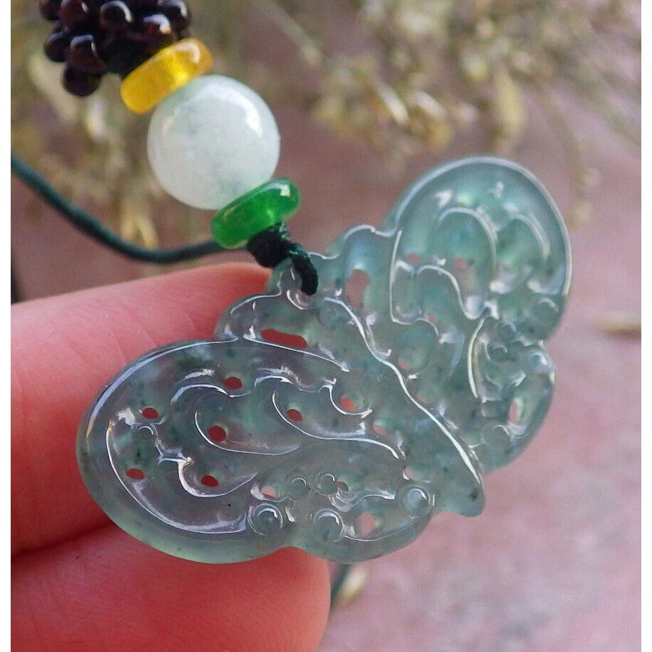 Certified Icy Green Burma Natural A Jade Jadeite Pendant Butterfly Necklace - Image 3