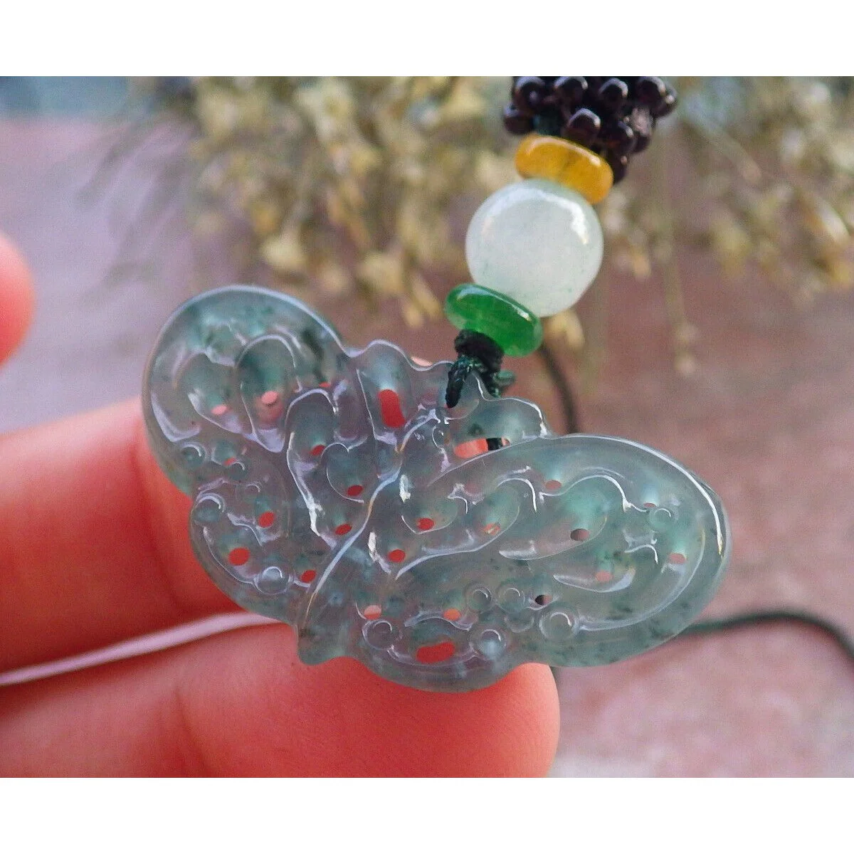 Certified Icy Green Burma Natural A Jade Jadeite Pendant Butterfly Necklace - Image 4