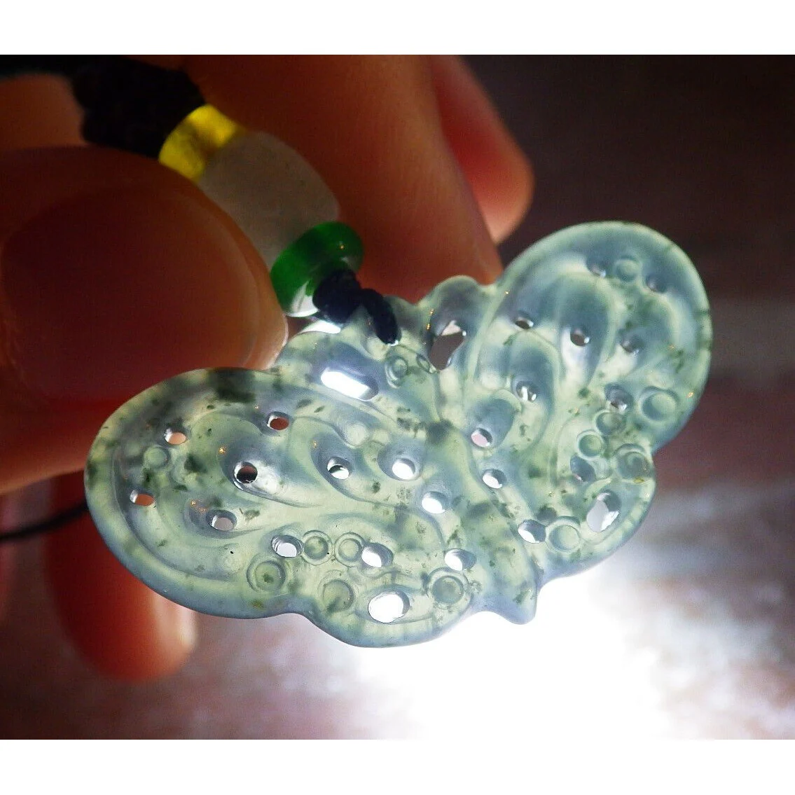 Certified Icy Green Burma Natural A Jade Jadeite Pendant Butterfly Necklace - Image 5