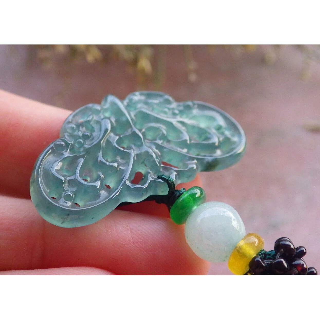 Certified Icy Green Burma Natural A Jade Jadeite Pendant Butterfly Necklace - Image 6