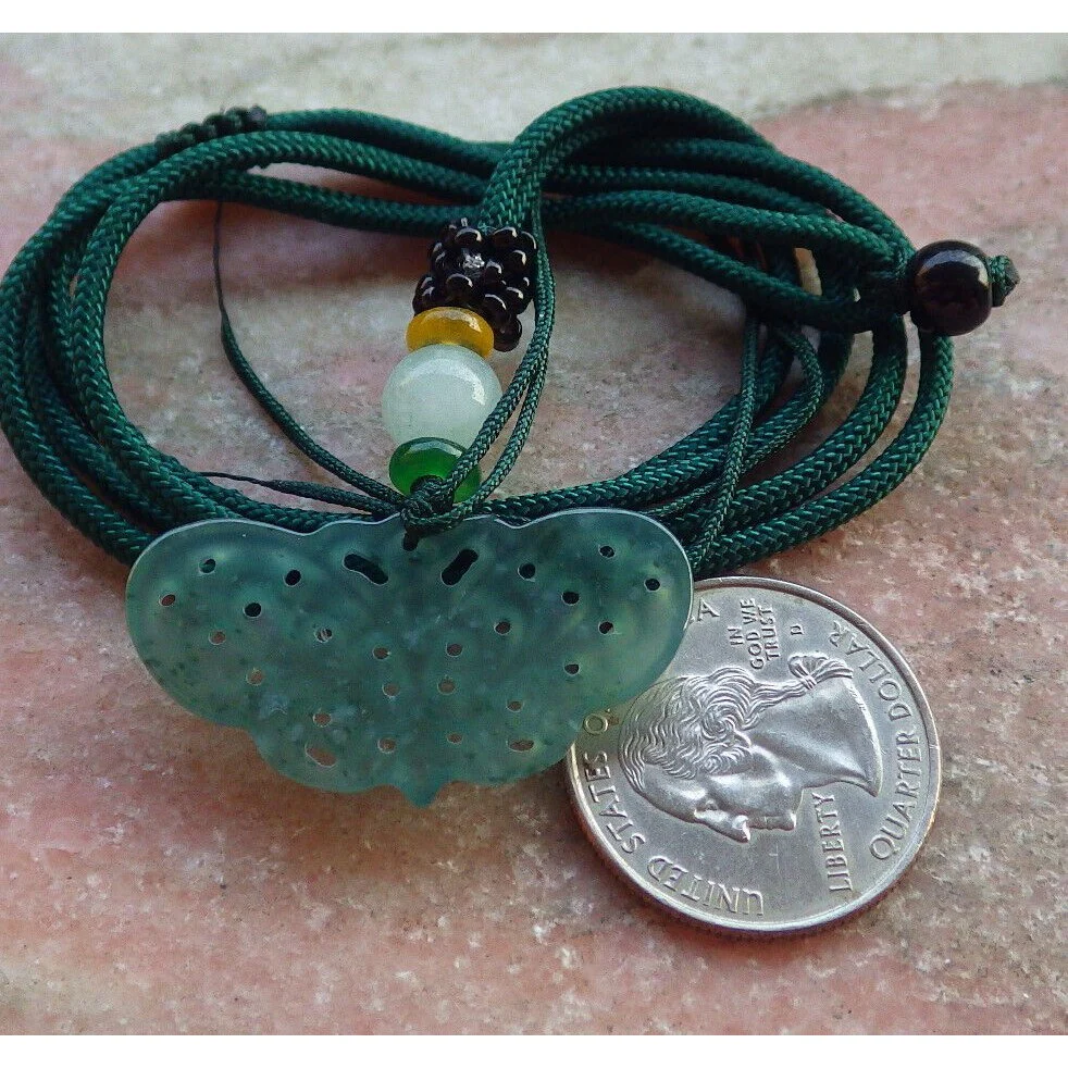 Certified Icy Green Burma Natural A Jade Jadeite Pendant Butterfly Necklace - Image 7