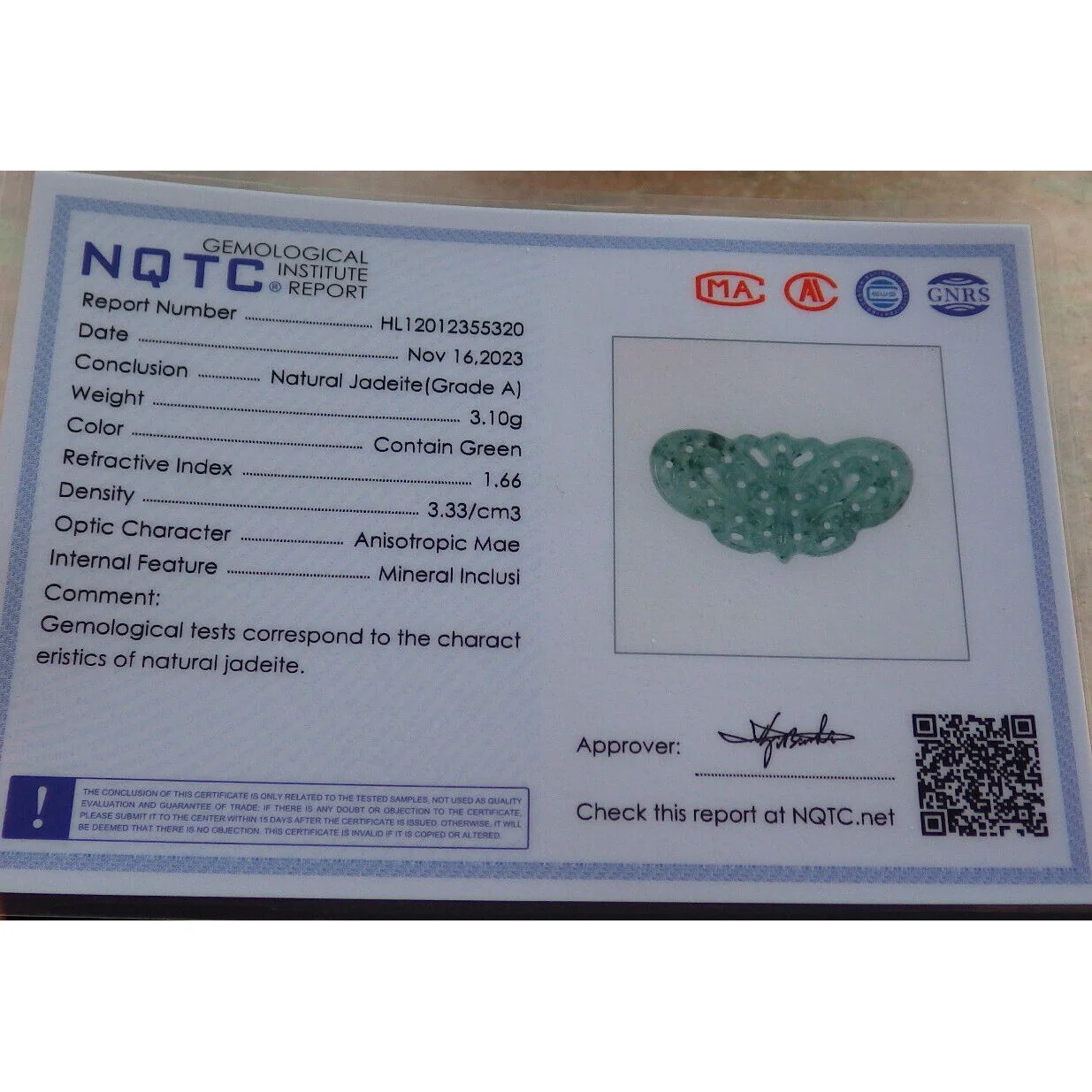 Certified Icy Green Burma Natural A Jade Jadeite Pendant Butterfly Necklace - Image 8