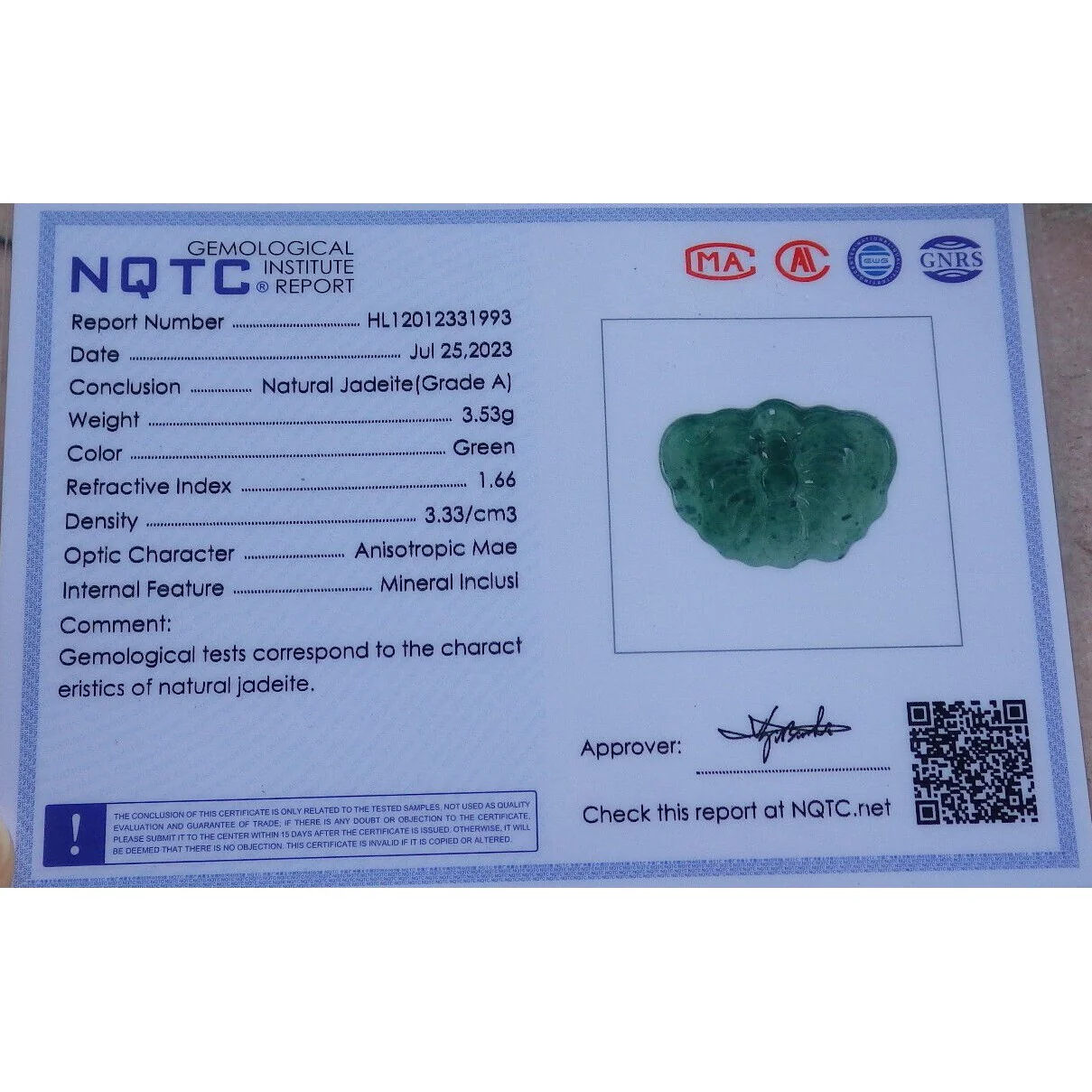 Certified Icy Green Burma Natural A Jade Jadeite Pendant Butterfly Necklace - Image 7