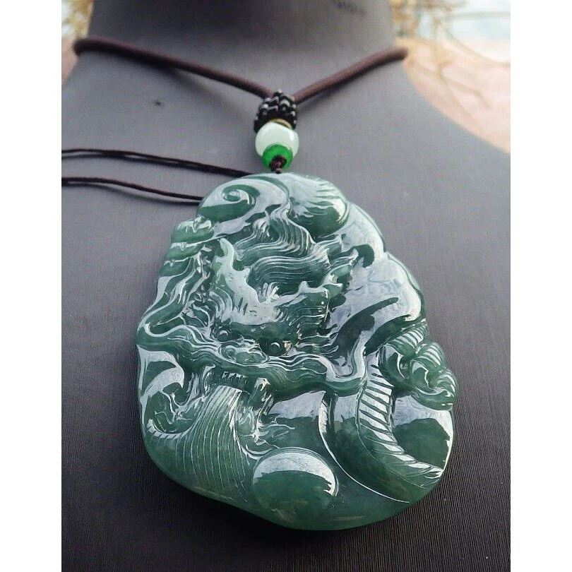 Certified Icy Green Burma Natural A Jade Jadeite Pendant Dragon Necklace - Image 2