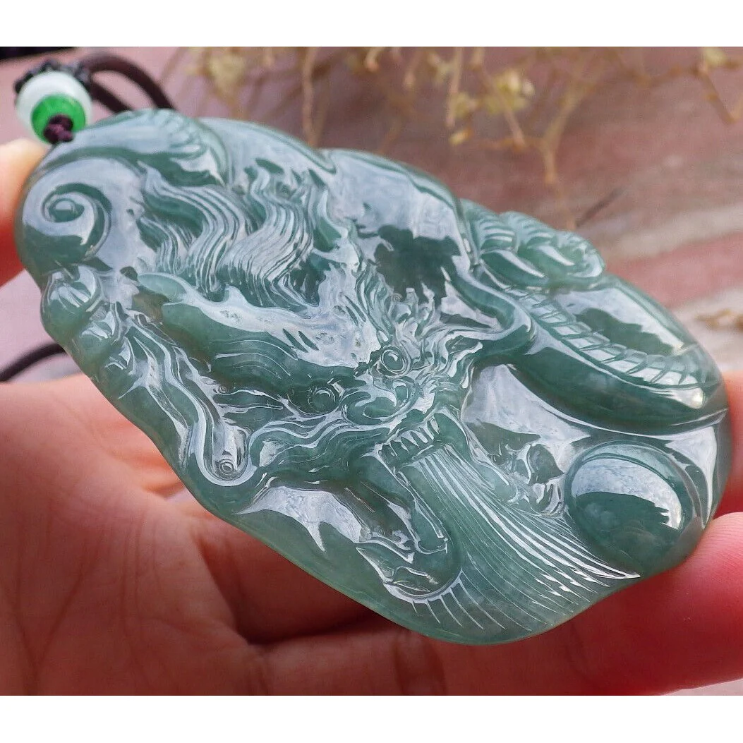 Certified Icy Green Burma Natural A Jade Jadeite Pendant Dragon Necklace - Image 3