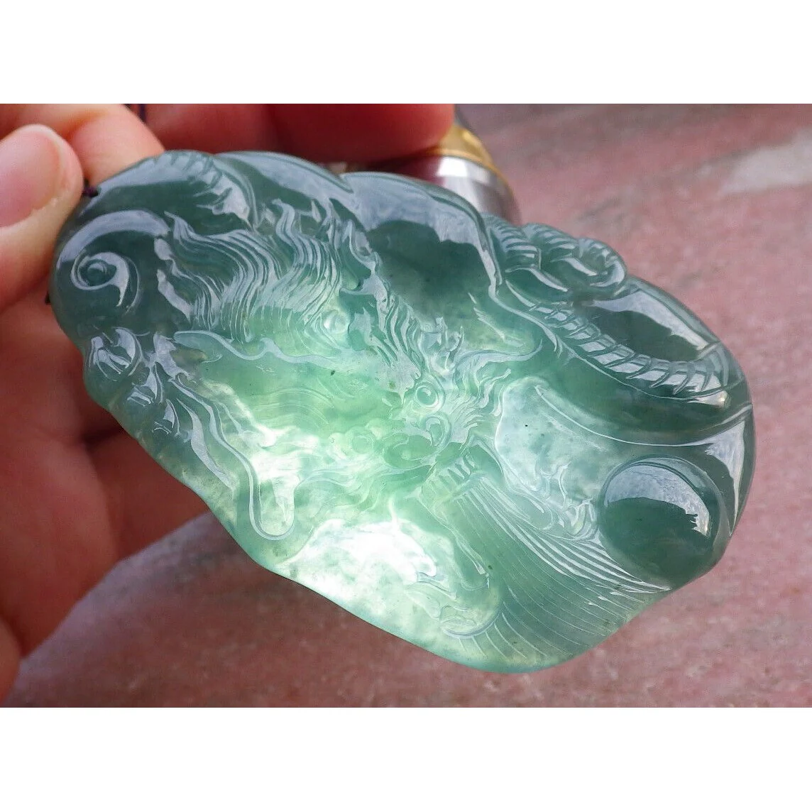 Certified Icy Green Burma Natural A Jade Jadeite Pendant Dragon Necklace - Image 4