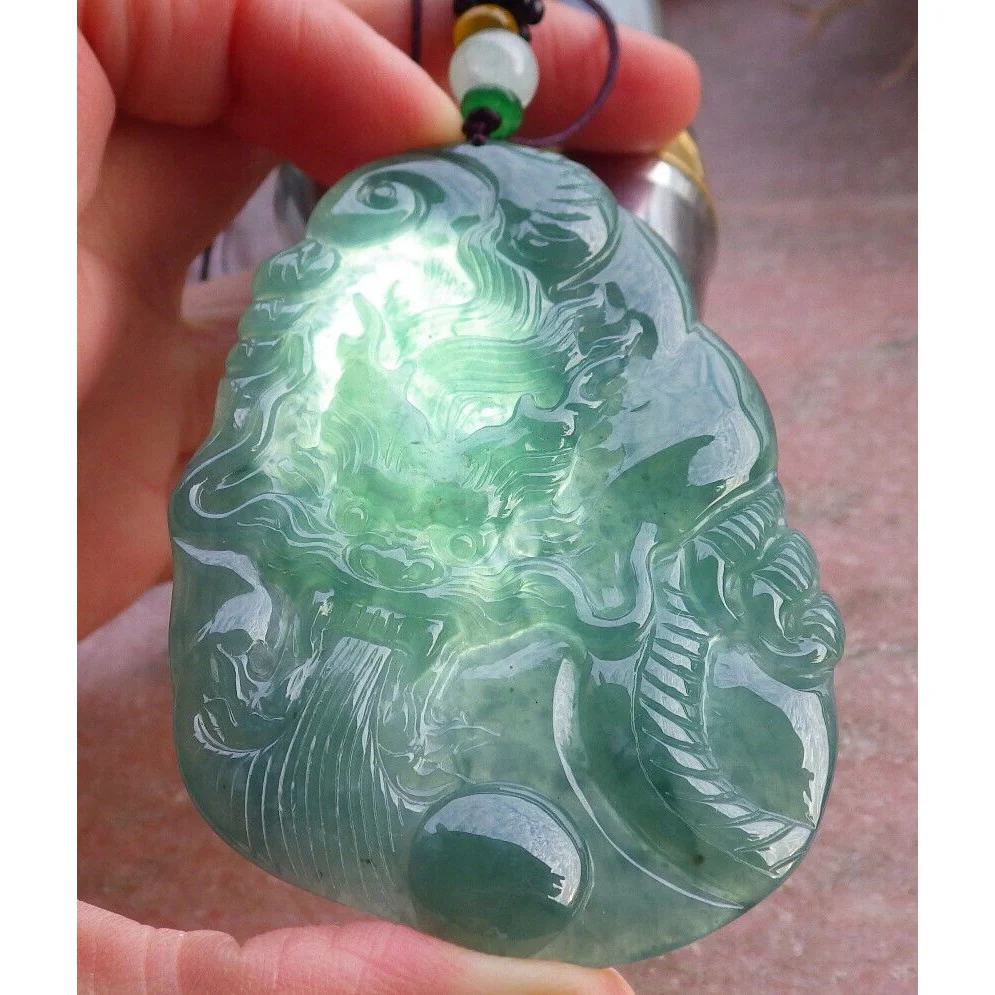 Certified Icy Green Burma Natural A Jade Jadeite Pendant Dragon Necklace - Image 5