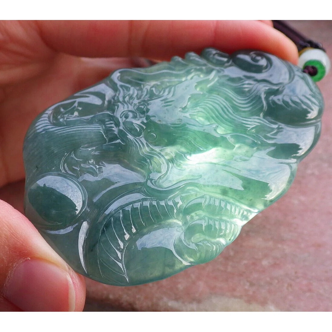 Certified Icy Green Burma Natural A Jade Jadeite Pendant Dragon Necklace - Image 6
