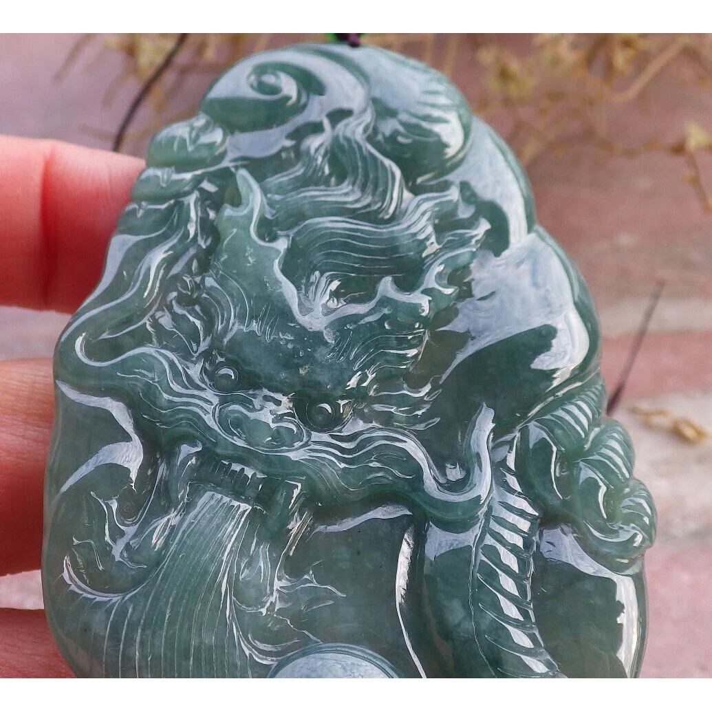 Certified Icy Green Burma Natural A Jade Jadeite Pendant Dragon Necklace - Image 7