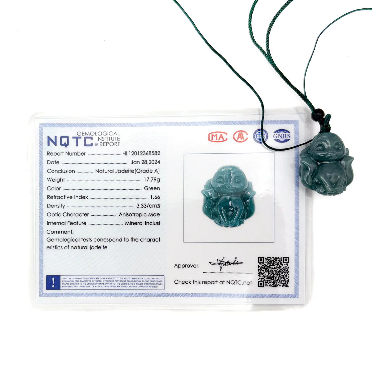 Certified Icy Green Burma Natural A Jade Jadeite Pendant Fox Necklace - Image 14
