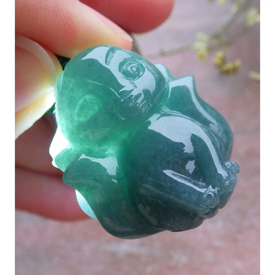 Certified Icy Green Burma Natural A Jade Jadeite Pendant Fox Necklace - Image 16