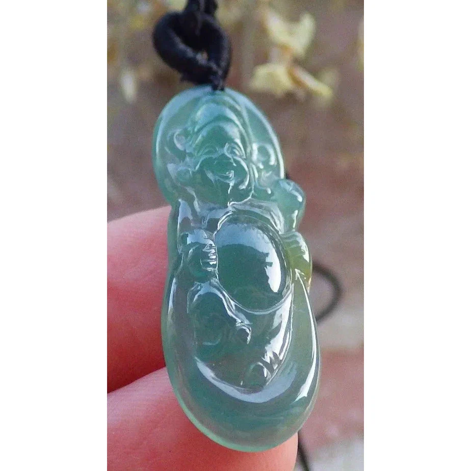 Certified Icy Green Burma Natural A Jade Jadeite Pendant Money God - Image 6