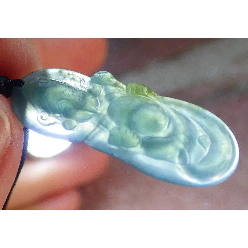 Certified Icy Green Burma Natural A Jade Jadeite Pendant Money God - Image 7
