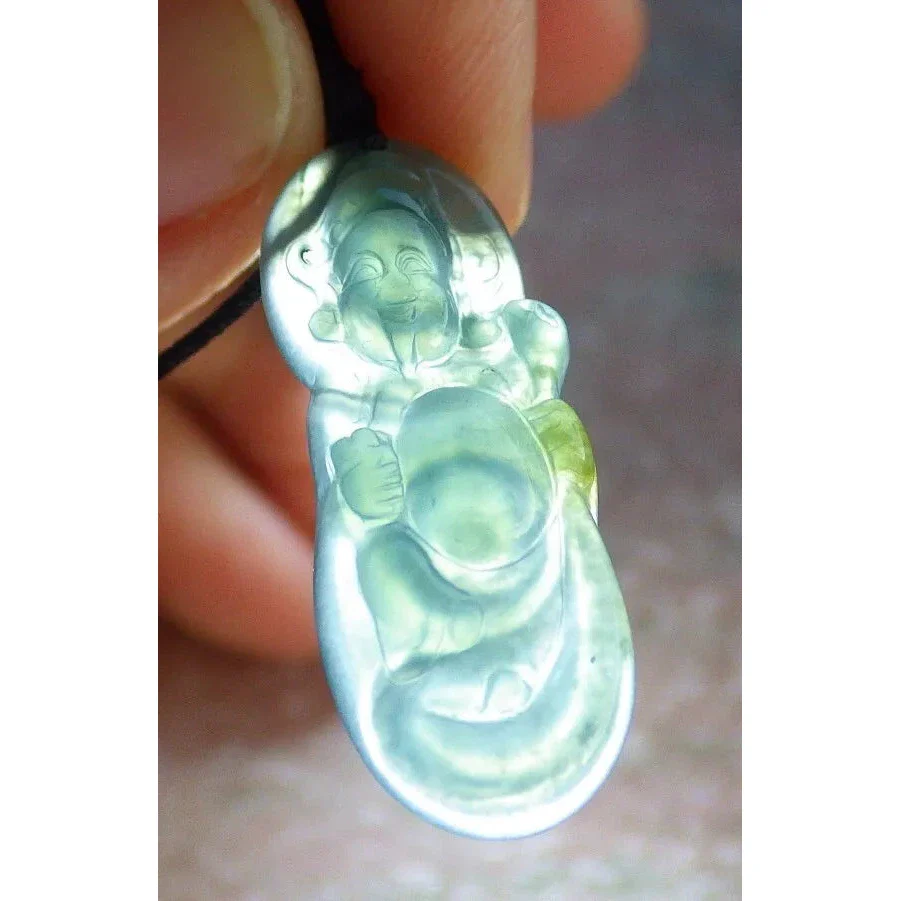 Certified Icy Green Burma Natural A Jade Jadeite Pendant Money God - Image 8