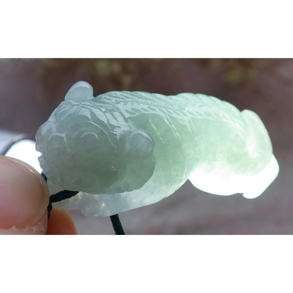 Certified Icy Green Burma Natural A Jade Jadeite Pendant Tiger - Image 2