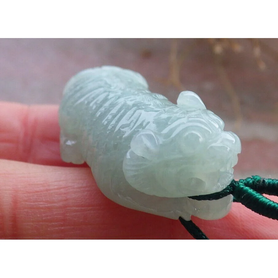 Certified Icy Green Burma Natural A Jade Jadeite Pendant Tiger - Image 3