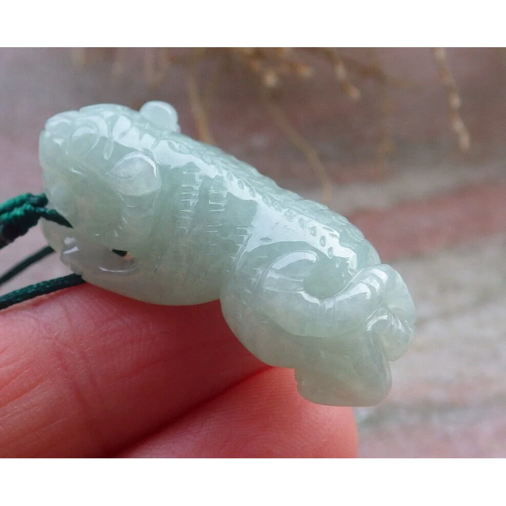 Certified Icy Green Burma Natural A Jade Jadeite Pendant Tiger - Image 4