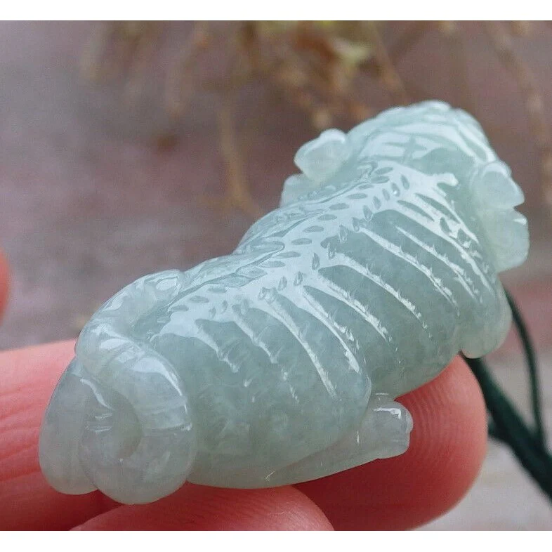 Certified Icy Green Burma Natural A Jade Jadeite Pendant Tiger - Image 5